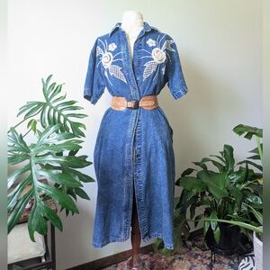 Embroidered Denim Dress